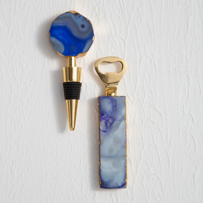 Bowerbird Agata Blue Bottle Opener And Stopper Set