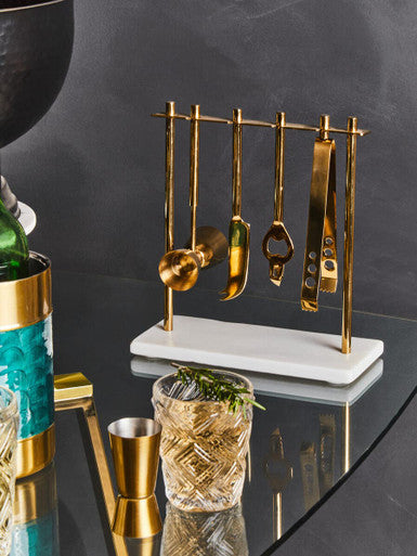 Omari Marble And Gold Finish Bar Tool Stand - Image 8