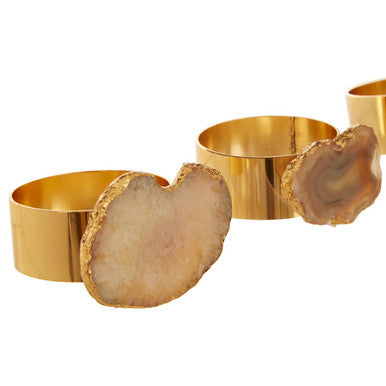 Bowerbird Agata Natural And Gold Napkin Rings