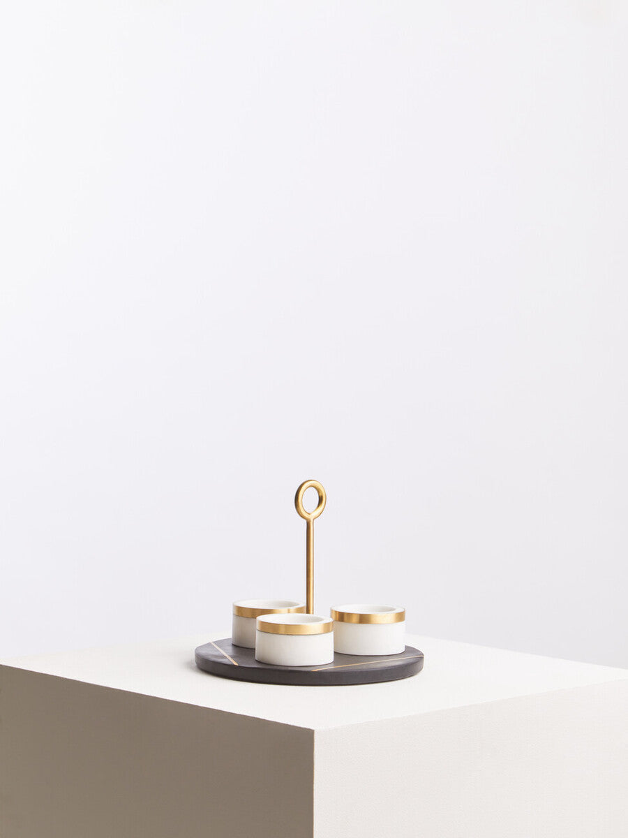 Omari Condiment Set With Black Slate Tray