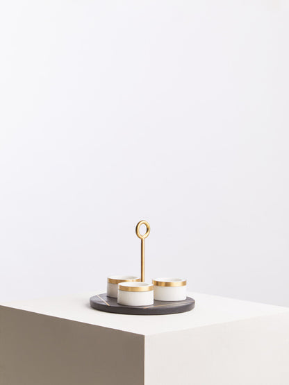 Omari Condiment Set With Black Slate Tray