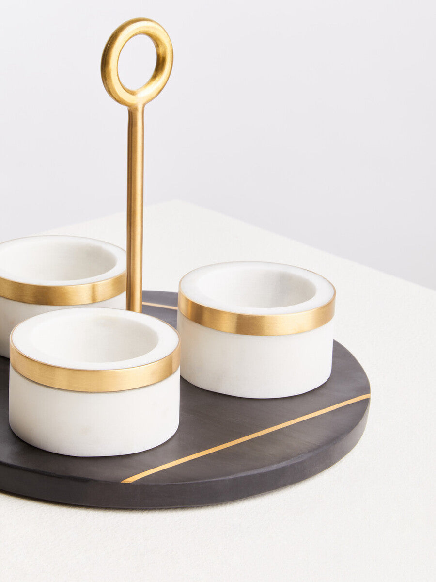 Omari Condiment Set With Black Slate Tray