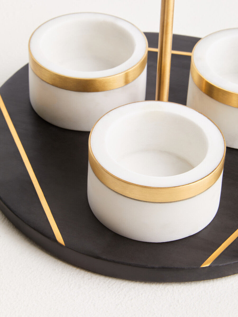 Omari Condiment Set With Black Slate Tray