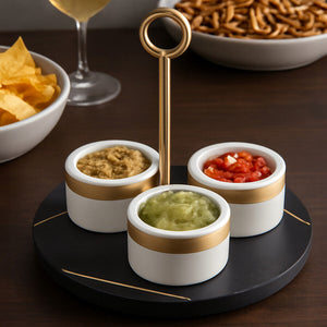 Omari Condiment Set With Black Slate Tray