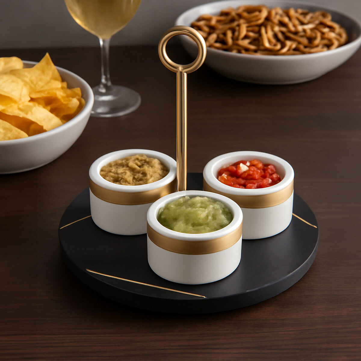 Omari Condiment Set With Black Slate Tray