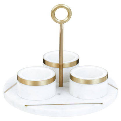 Omari White Marble Condiment Set With Tray