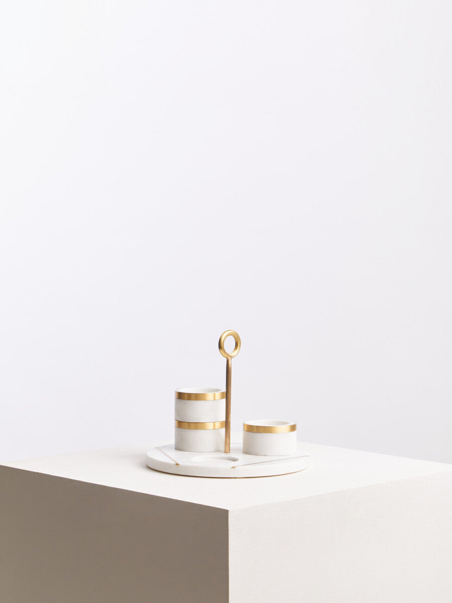 Omari White Marble Condiment Set With Tray