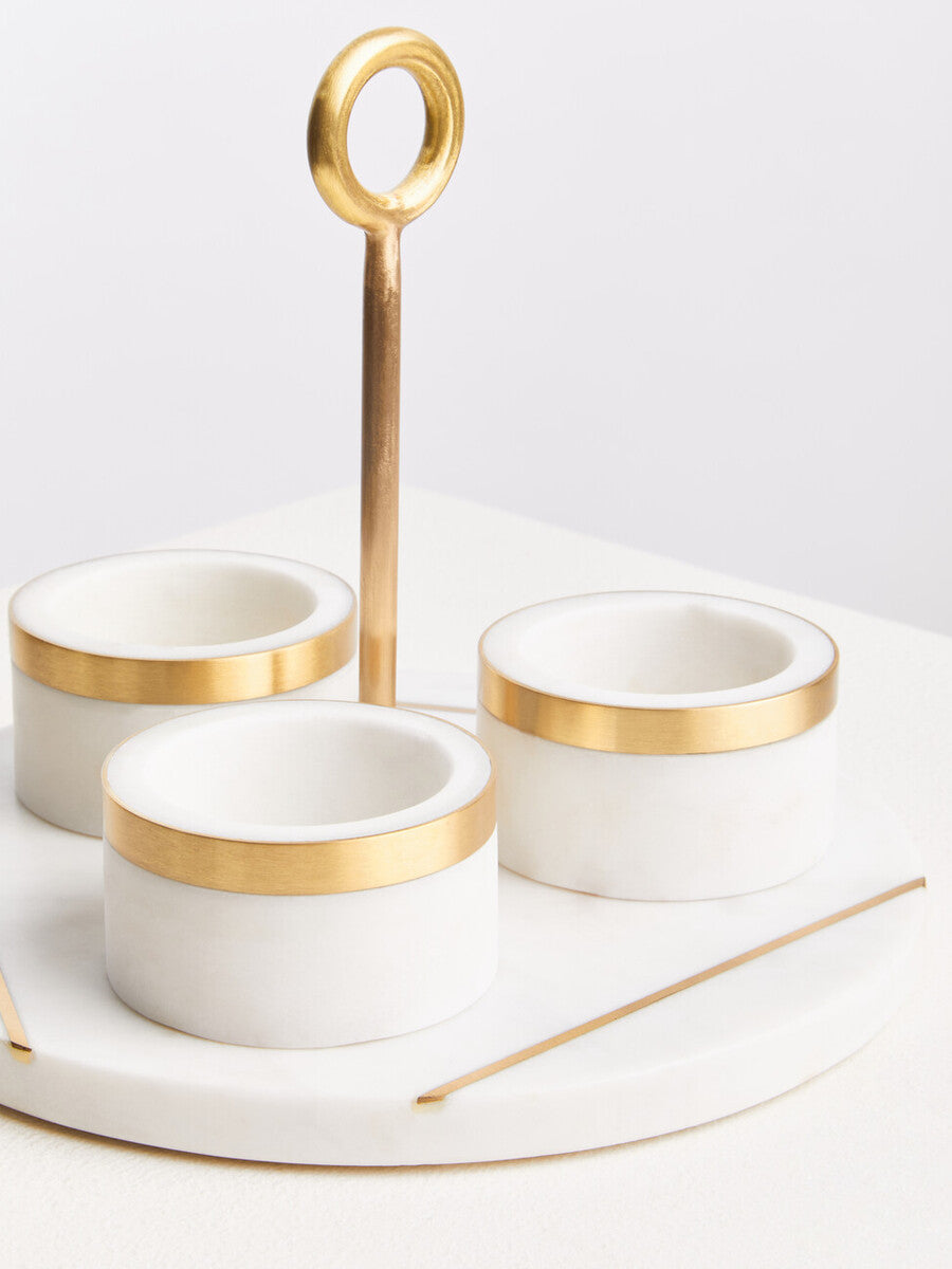 Omari White Marble Condiment Set With Tray