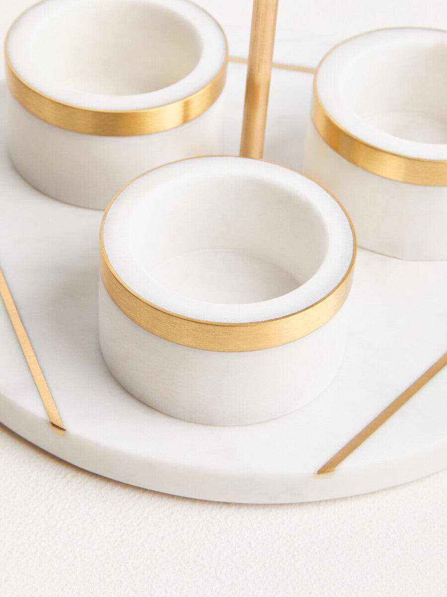 Omari White Marble Condiment Set With Tray