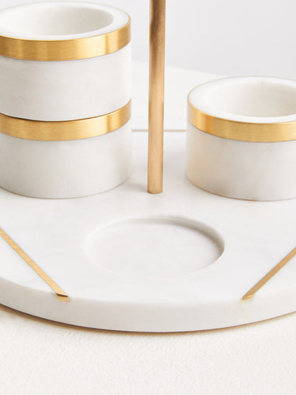 Omari White Marble Condiment Set With Tray