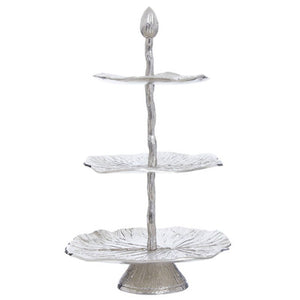 Three Tier Lotus Leaf Silver Cake Stand | Salma