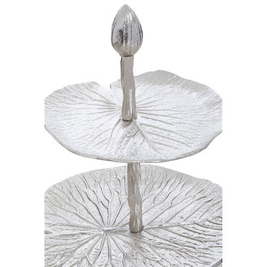 Salma Three Tier Lotus Leaf Silver Cake Stand