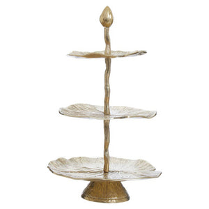 Three Tier Lotus Leaf Golden Cake Stand | Salma