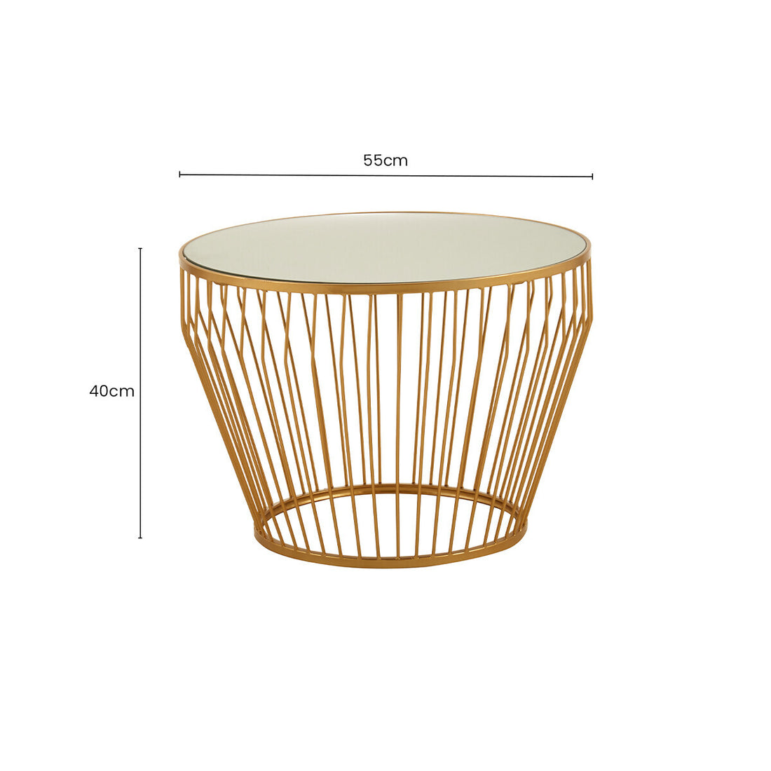Gold Finish Tapered Design Round Side Table with Mirrored Top, Avantis
