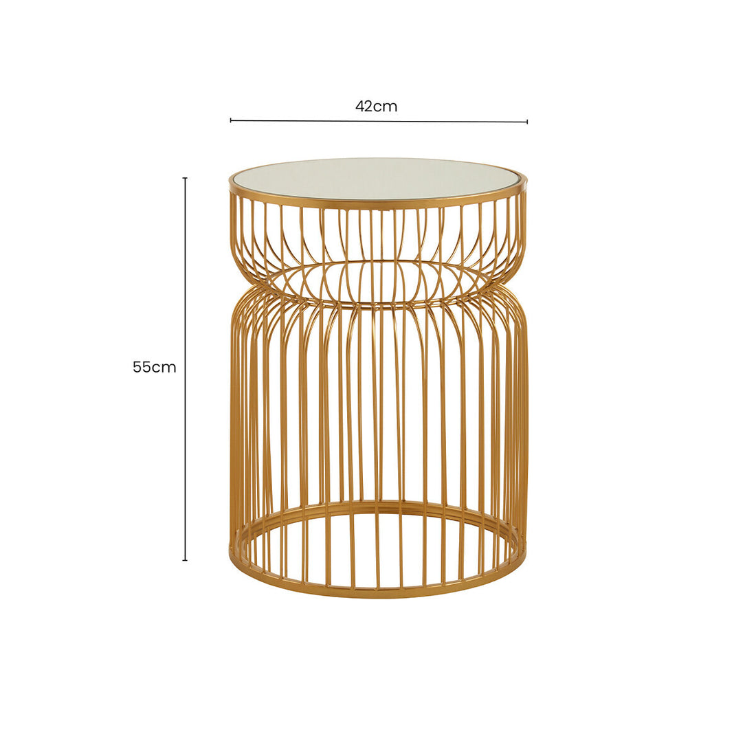 Gold Metal Wireframe Round Side Table with Mirrored Top, Avantis