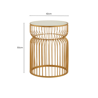 Gold Metal Wireframe Round Side Table with Mirrored Top, Avantis