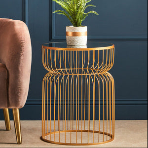Avantis Gold Metal Wireframe Round Side Table