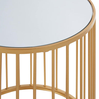 Avantis Gold and Mirror Top Set of 2 Round Side Tables
