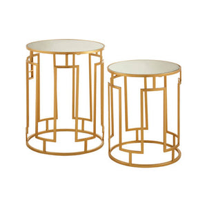 Avantis Gold Finish Set of 2 Round Side Tables with Column Design