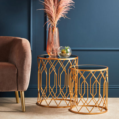 Avantis Set Of 2 Gold Frame Round Side Tables - Image 1