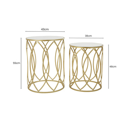 Set of 2 Mirrored Glass Top and Gold Champagne Finish Metal Frame Side Tables, Avantis
