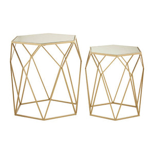 Avantis Set Of 2 Hexagonal Mirrored Top Nesting Tables