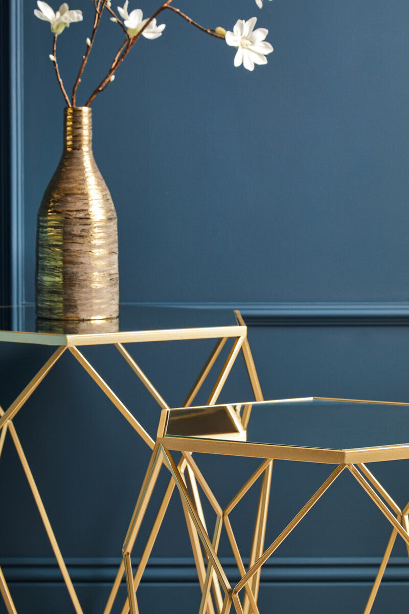 Avantis Set Of 2 Hexagonal Mirrored Top Side Tables