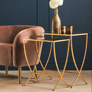 Avantis Gold Finish Set of 2 Rectangular Side Tables with Bamboo Design
