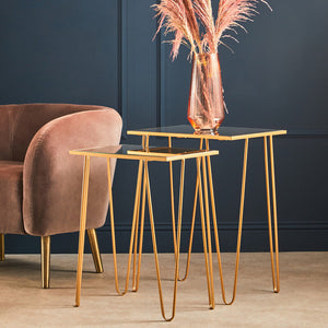 Avantis Gold Finish Set of 2 Rectangular Side Tables with Hairpin Legs
