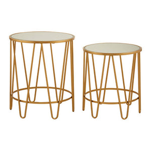 Avantis Gold Finish Set of 2 Round Side Tables with Hairpin Legs