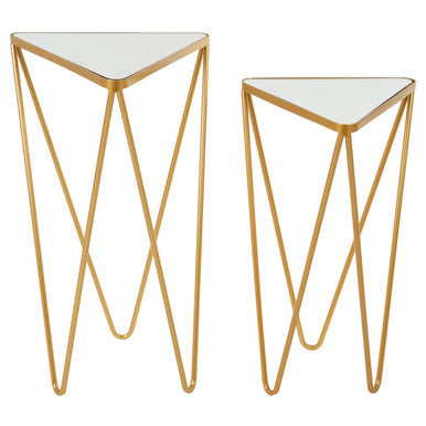 Avantis Set Of 2 Gold Finish Triangle Tables