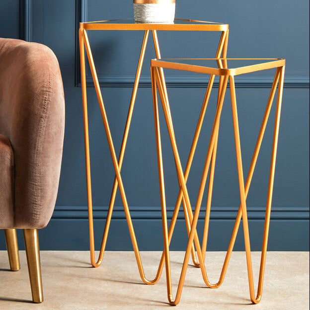 Triangle Table Display Shop Avantis Set Of 2 Gold Finish Triangle Tables from Orsina