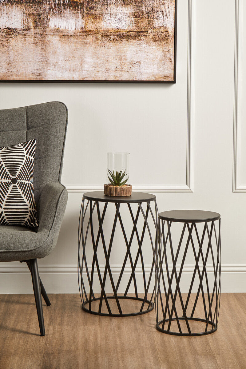 Avantis Set Of 2 Black Metal Round Side Tables