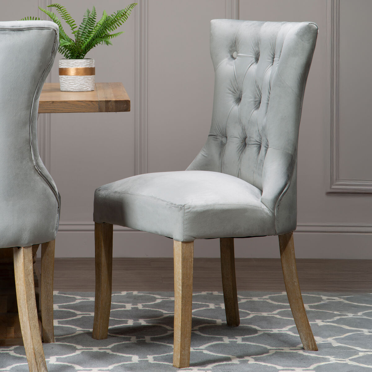 Kensington Townhouse Grey Velvet Buttoned Dining Chair