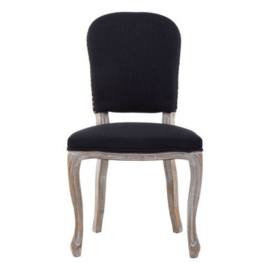 Kensington Townhouse Black Linen Dining Chair with Antique wood legs