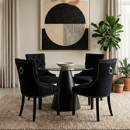 Kensington Townhouse Black Linen Studded Dining Chair