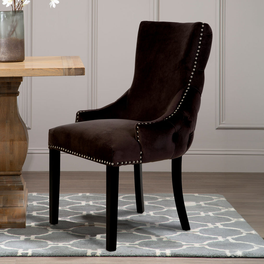 Kensington Townhouse Grey Velvet Button Tufted Dining Chair