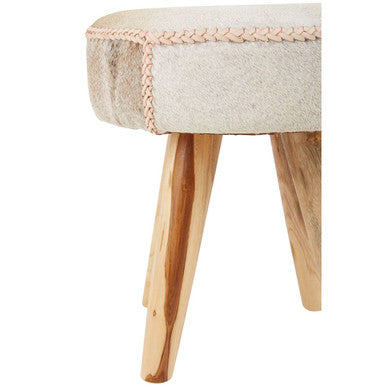 Kendari Hair on Leather and Teak Stool - Image 5
