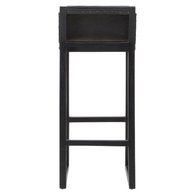 Kendari Black Cow Leather And Teak Wood Stool