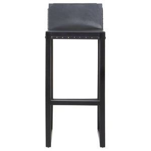 Kendari Black Leather and Teak Wood Bar Chair