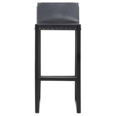 Kendari Black Cow Leather And Teak Wood Stool