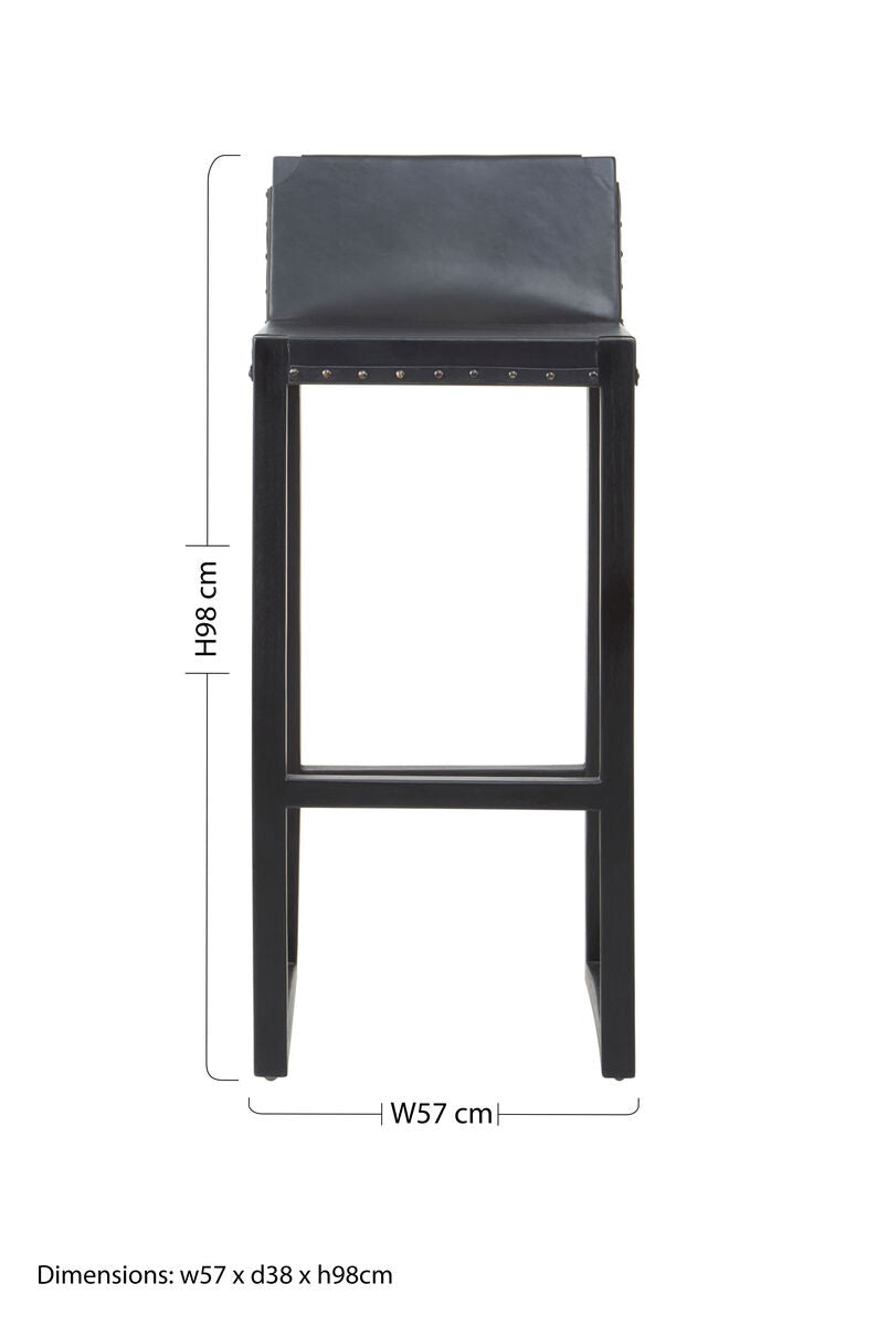 Kendari Black Leather And Teak Wood Bar Chair - Image 7