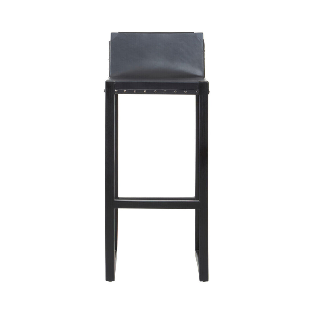 Kendari Black Cow Leather And Teak Wood Stool