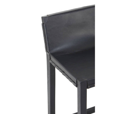 Kendari Black Cow Leather And Teak Wood Stool