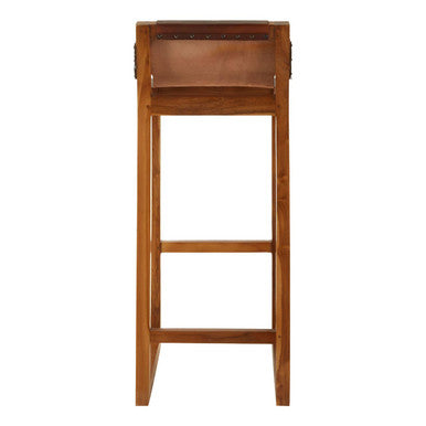 Kendari Brown Leather Bar Chair with Teak Wood Frame - Image 5