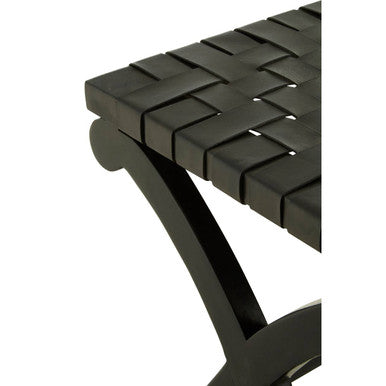 Kendari Black Leather Wood Stool - Image 4