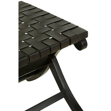 Kendari Black Leather Wood Stool - Image 5