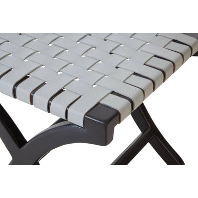 Kendari Woven Grey Leather And Black Teak Stool - Image 6