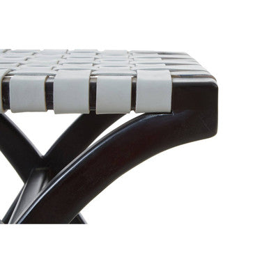 Kendari Grey Leather And Teak Stool