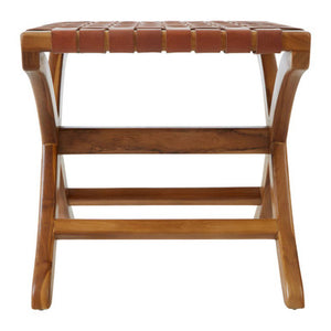 Kendari Brown Woven Leather Stool